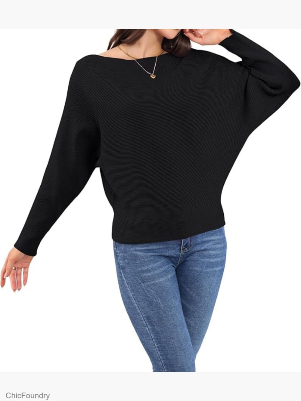 Batwing Long Sleeve Pullover Sweater Lightweight Knit Classic Fit Top